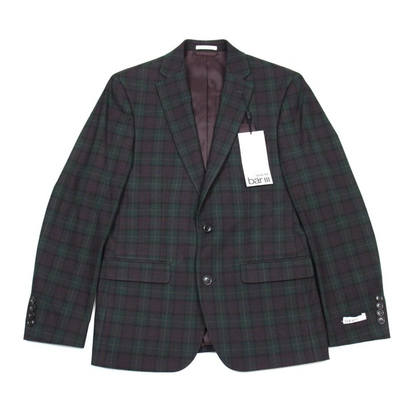 Bar III Other - $425 Bar III Mens Green Burgundy Suit Jacket 42 L Slim Fit Wool Blend Stretch